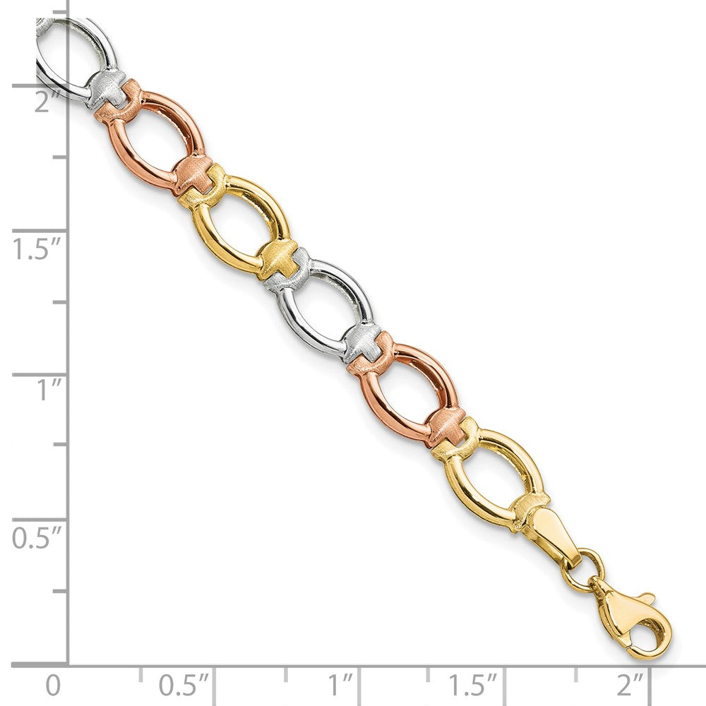 14K Tri-color Polished and Satin 7.0mm Open Link 7.5 inch Bracelet