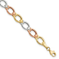 14K Tri-color Polished and Satin 7.0mm Open Link 7.5 inch Bracelet