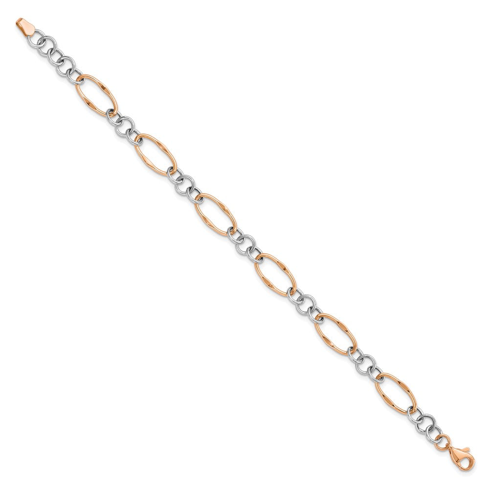 14K Two-tone Rose and White Polished 8.0mm Link 7.5 inch Bracelet