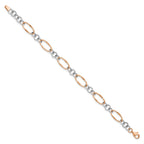 14K Two-tone Rose and White Polished 8.0mm Link 7.5 inch Bracelet