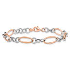 14K Two-tone Rose and White Polished 8.0mm Link 7.5 inch Bracelet