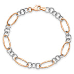 14K Two-tone Rose and White Polished 8.0mm Link 7.5 inch Bracelet