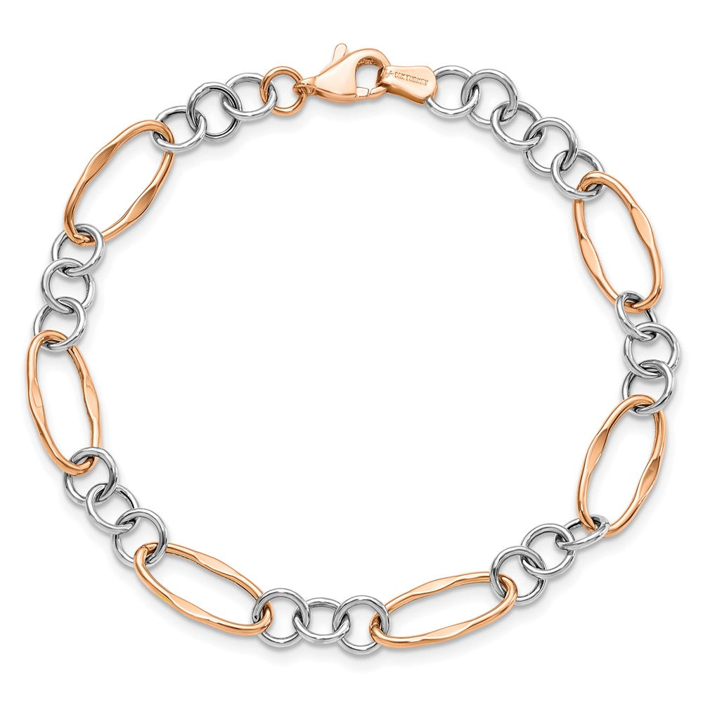 14K Two-tone Rose and White Polished 8.0mm Link 7.5 inch Bracelet