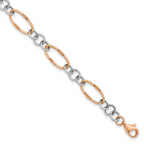 14K Two-tone Rose and White Polished 8.0mm Link 7.5 inch Bracelet
