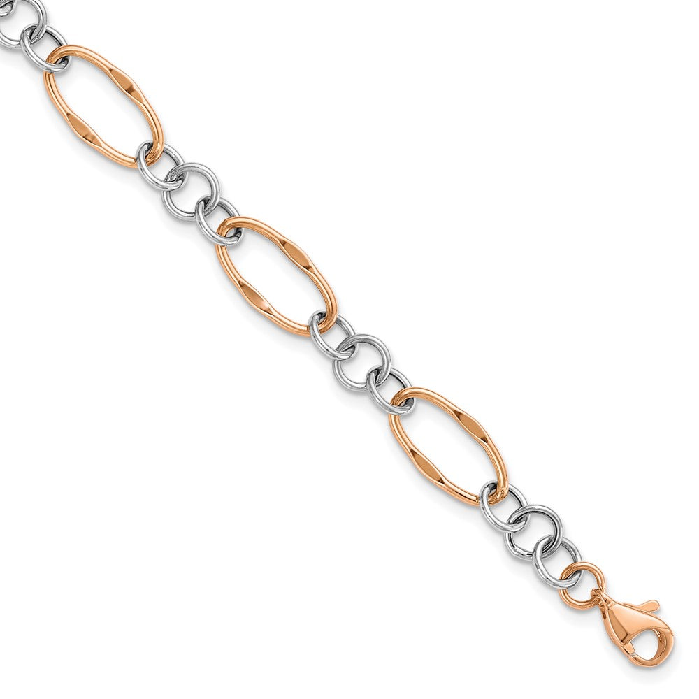 14K Two-tone Rose and White Polished 8.0mm Link 7.5 inch Bracelet