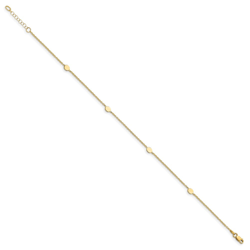 14K Oval Disc 4-Station 10 inch Plus 1 inch Extender - Total 11 inch Anklet