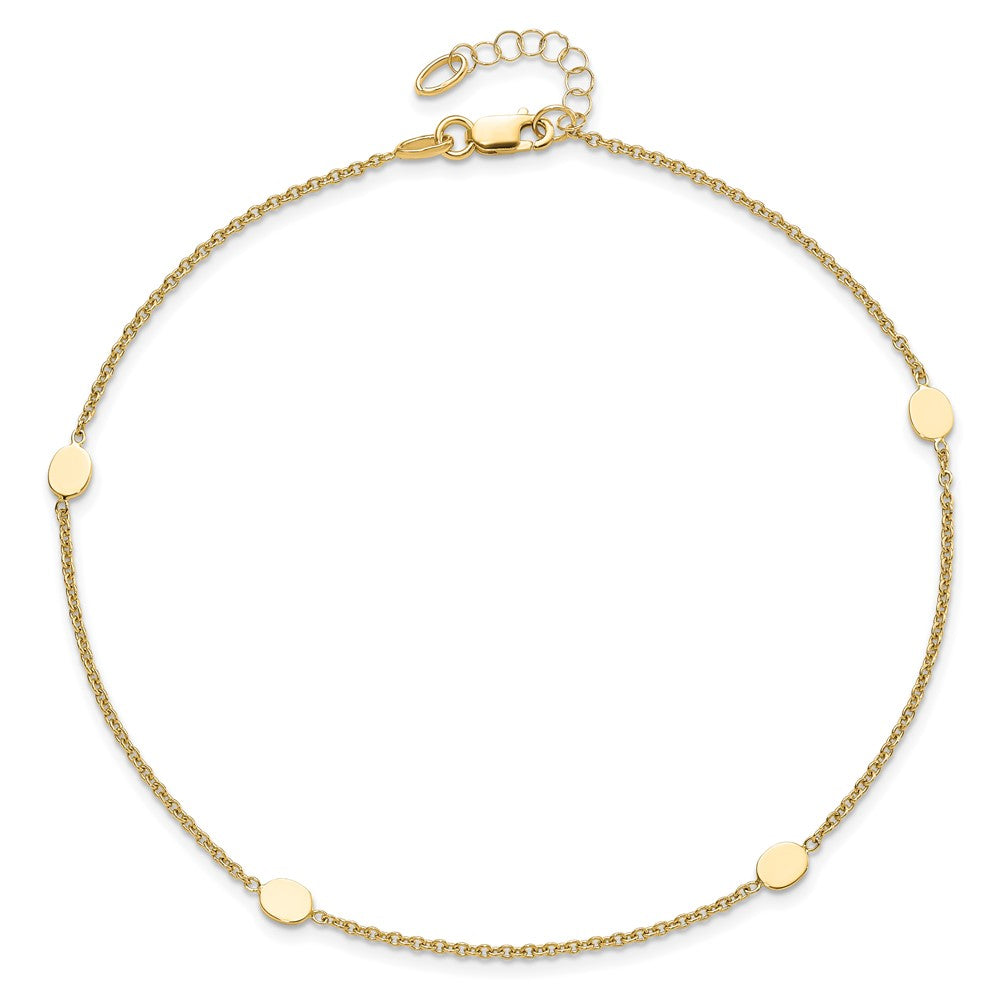 14K Oval Disc 4-Station 10 inch Plus 1 inch Extender - Total 11 inch Anklet