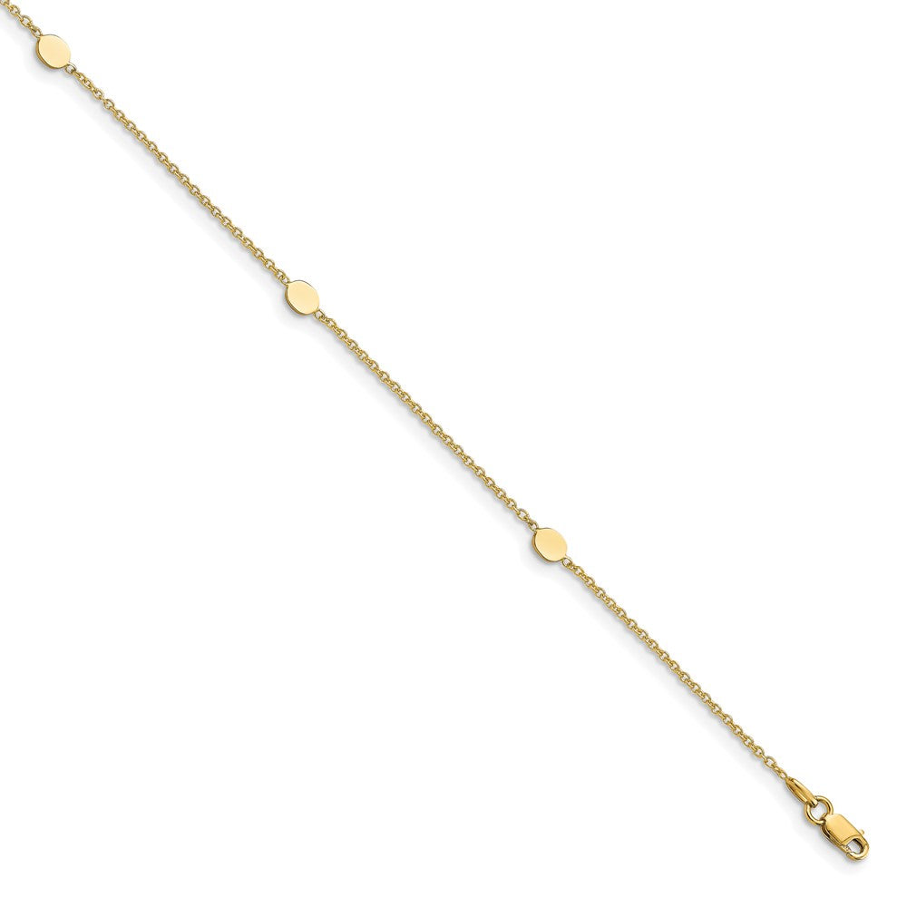 14K Oval Disc 4-Station 10 inch Plus 1 inch Extender - Total 11 inch Anklet