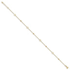14K Heart and Diamond-cut Bead 10 inch Plus 1 inch Extender - Total 11 inch Anklet