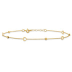 14K Heart and Diamond-cut Bead 10 inch Plus 1 inch Extender - Total 11 inch Anklet