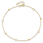 14K Heart and Diamond-cut Bead 10 inch Plus 1 inch Extender - Total 11 inch Anklet