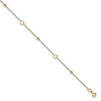 14K Heart and Diamond-cut Bead 10 inch Plus 1 inch Extender - Total 11 inch Anklet