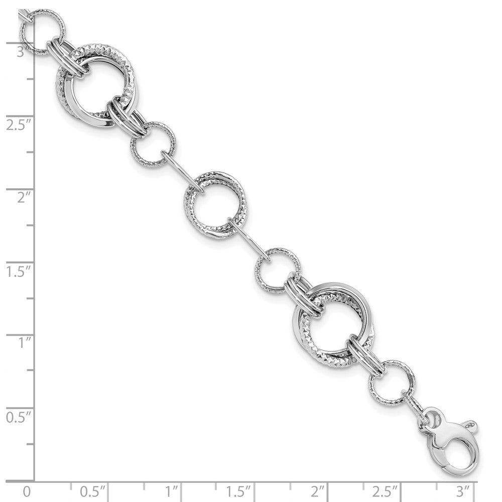 14K White Gold Polished and Textured Fancy Link 7 inch Bracelet
