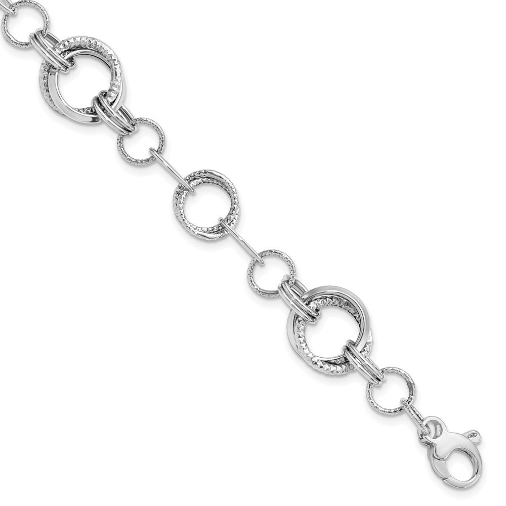 14K White Gold Polished and Textured Fancy Link 7 inch Bracelet