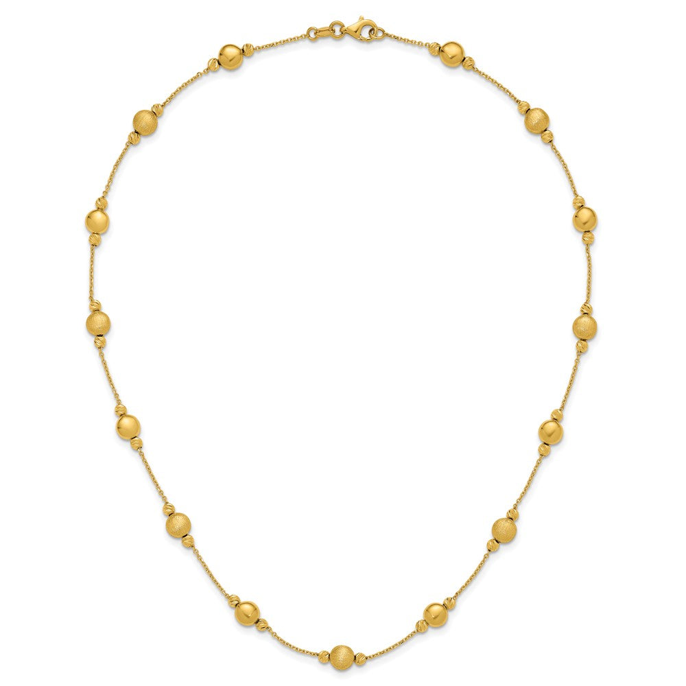 14K Polished Diamond-cut and Scratch Finish Station Beads 17 inch Necklace