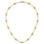 14K Polished Diamond-cut and Scratch Finish Station Beads 17 inch Necklace