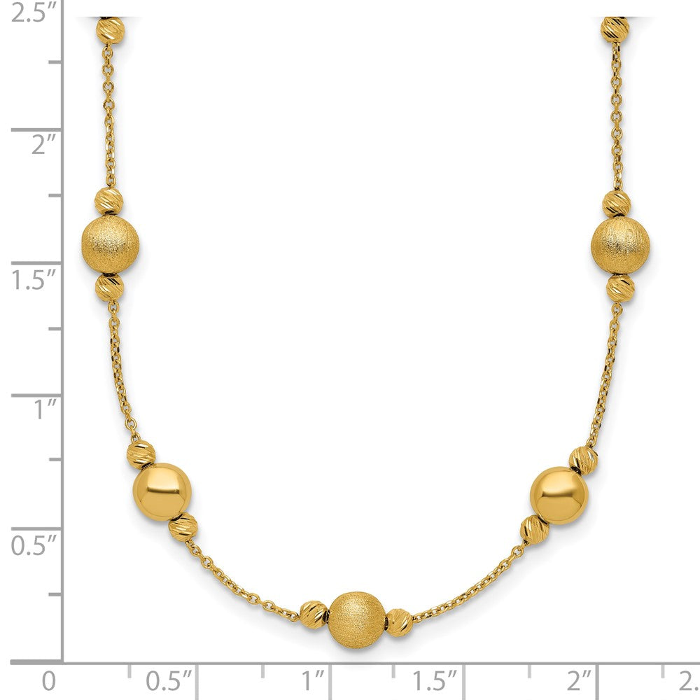 14K Polished Diamond-cut and Scratch Finish Station Beads 17 inch Necklace