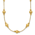 14K Polished Diamond-cut and Scratch Finish Station Beads 17 inch Necklace