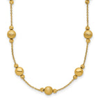 14K Polished Diamond-cut and Scratch Finish Station Beads 17 inch Necklace