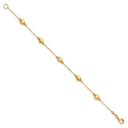 14K Polished Diamond-cut and Scratch Finish Station Beads 7.5 inch Bracelet
