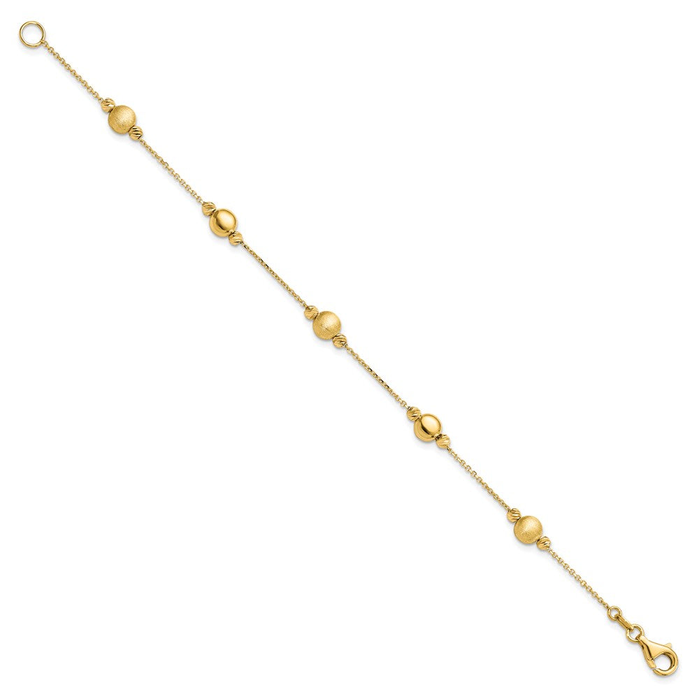 14K Polished Diamond-cut and Scratch Finish Station Beads 7.5 inch Bracelet