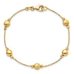 14K Polished Diamond-cut and Scratch Finish Station Beads 7.5 inch Bracelet