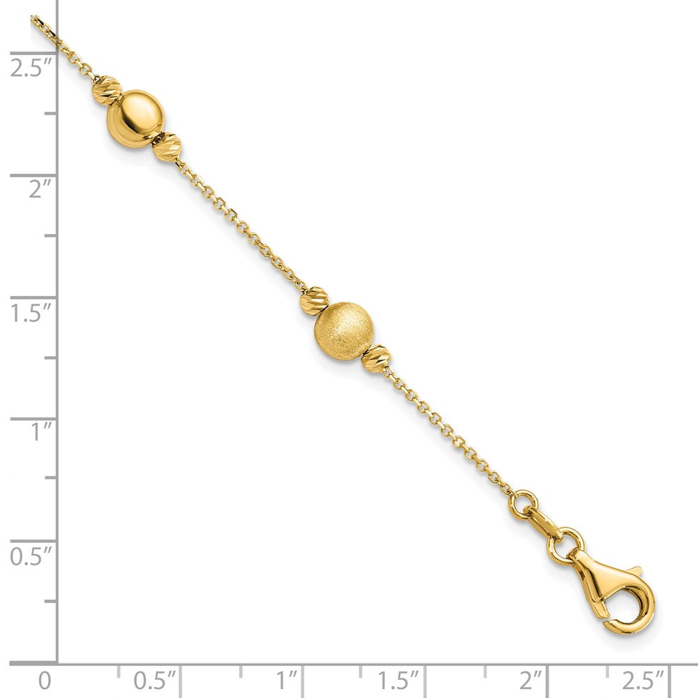 14K Polished Diamond-cut and Scratch Finish Station Beads 7.5 inch Bracelet