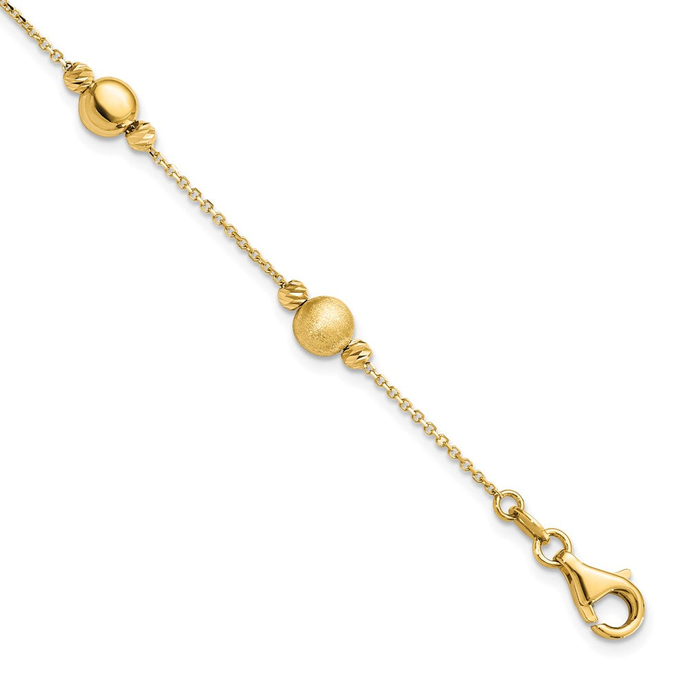 14K Polished Diamond-cut and Scratch Finish Station Beads 7.5 inch Bracelet