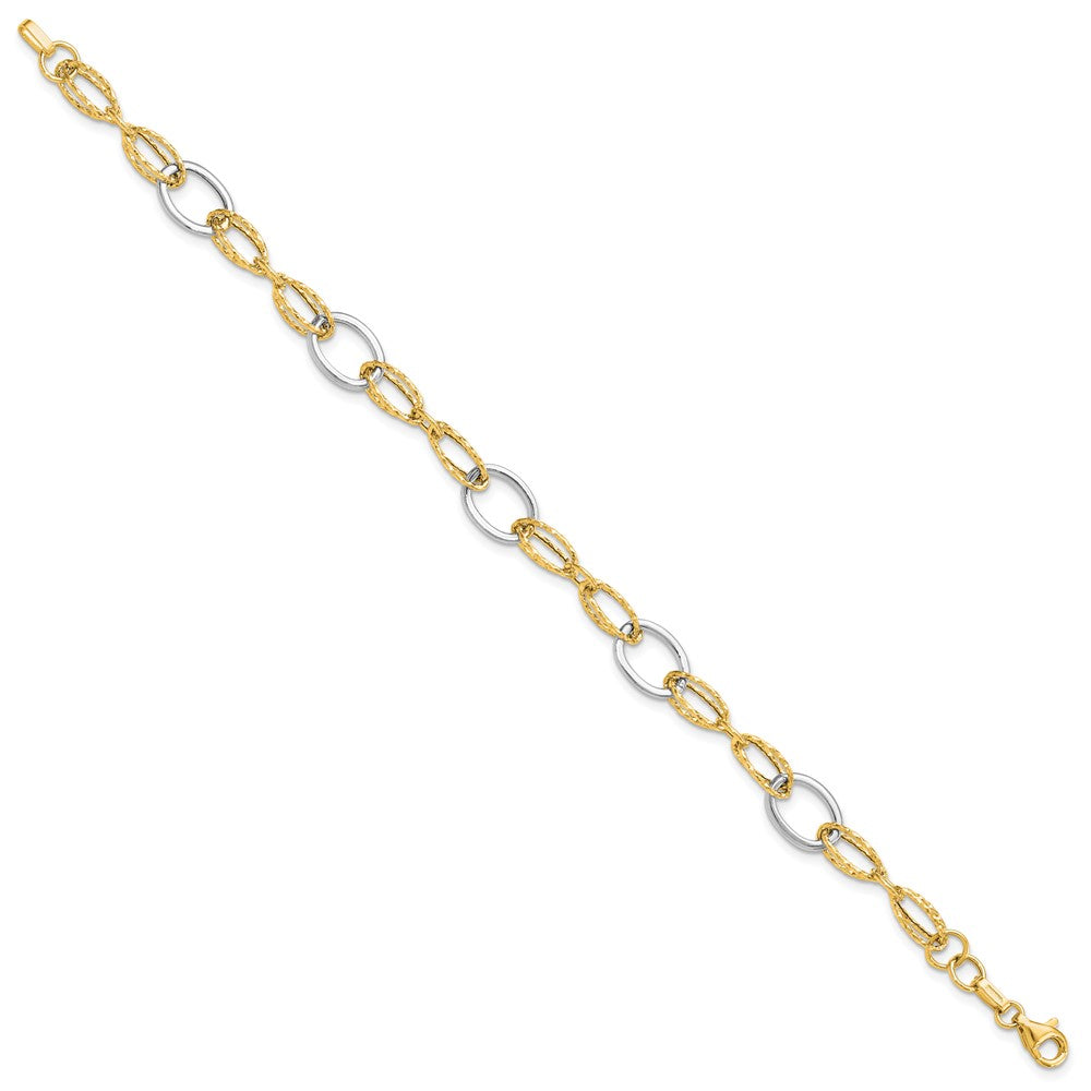 14K Two-tone Polished and Textured 8.0mm Fancy Link 7.5 inch  Bracelet
