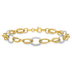 14K Two-tone Polished and Textured 8.0mm Fancy Link 7.5 inch  Bracelet