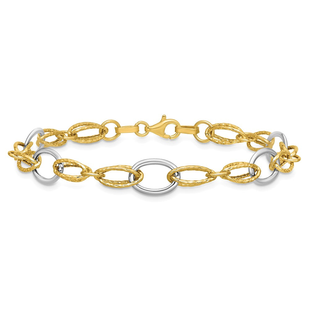 14K Two-tone Polished and Textured 8.0mm Fancy Link 7.5 inch  Bracelet