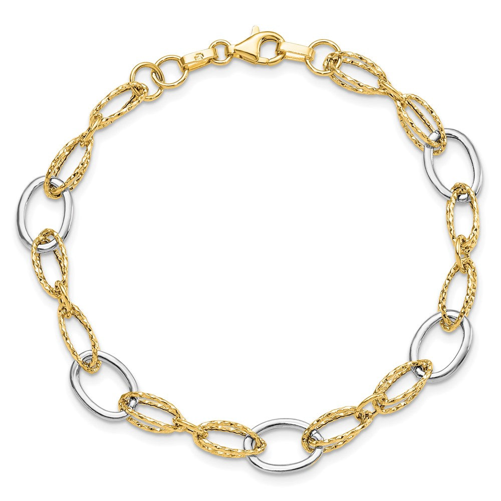 14K Two-tone Polished and Textured 8.0mm Fancy Link 7.5 inch  Bracelet