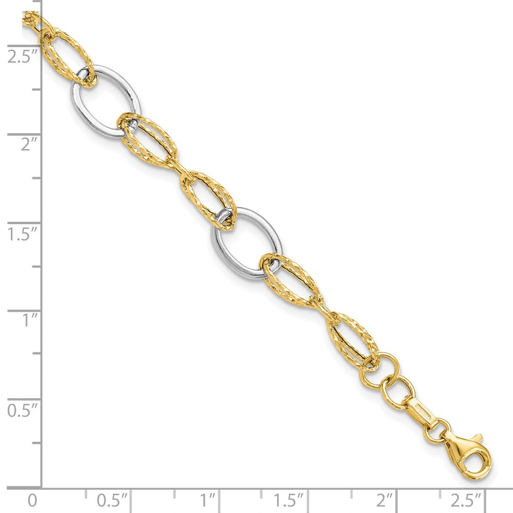 14K Two-tone Polished and Textured 8.0mm Fancy Link 7.5 inch  Bracelet