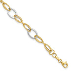 14K Two-tone Polished and Textured 8.0mm Fancy Link 7.5 inch  Bracelet