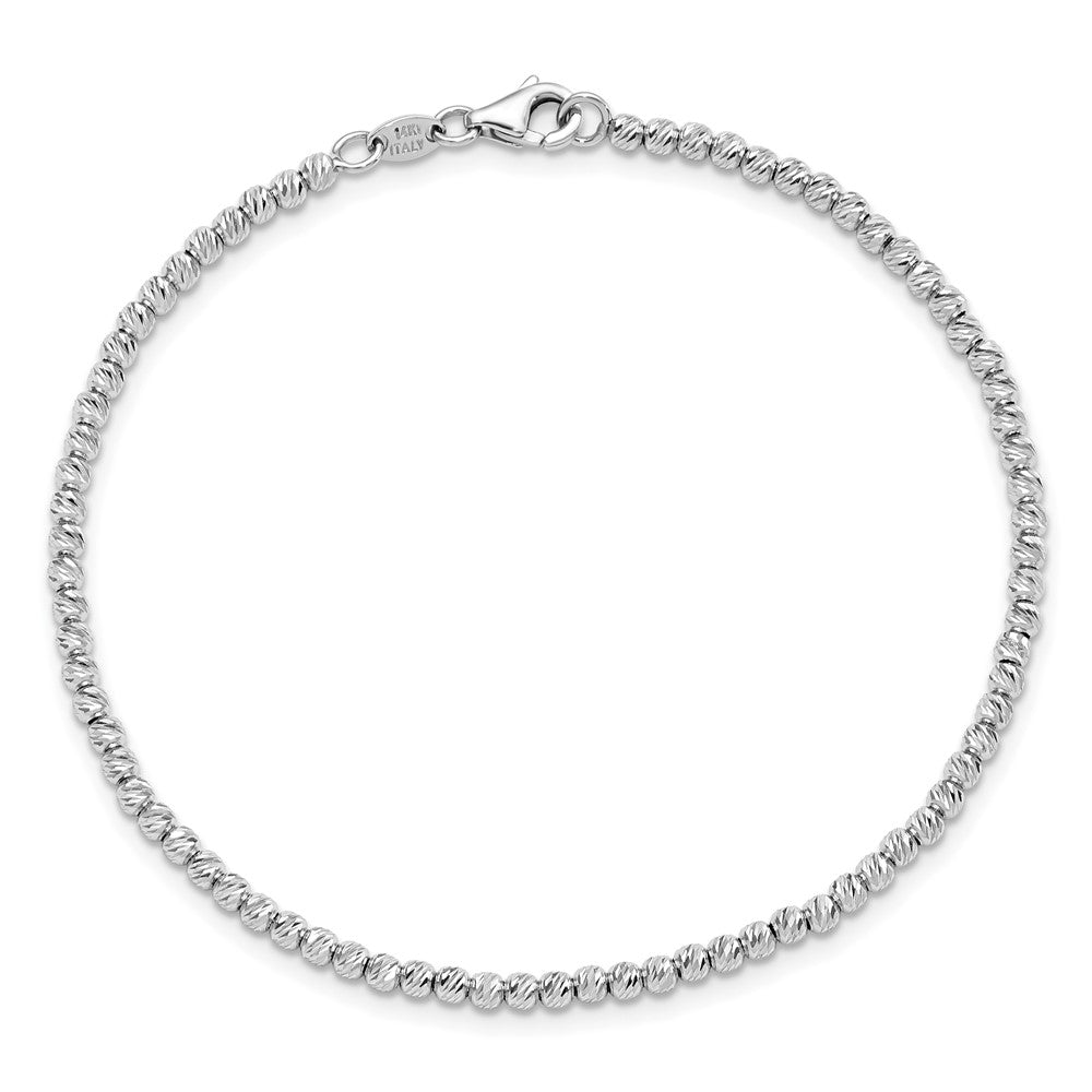14K White Gold Polished and Diamond-cut 5.0mm Beaded 7.5 inch Bracelet
