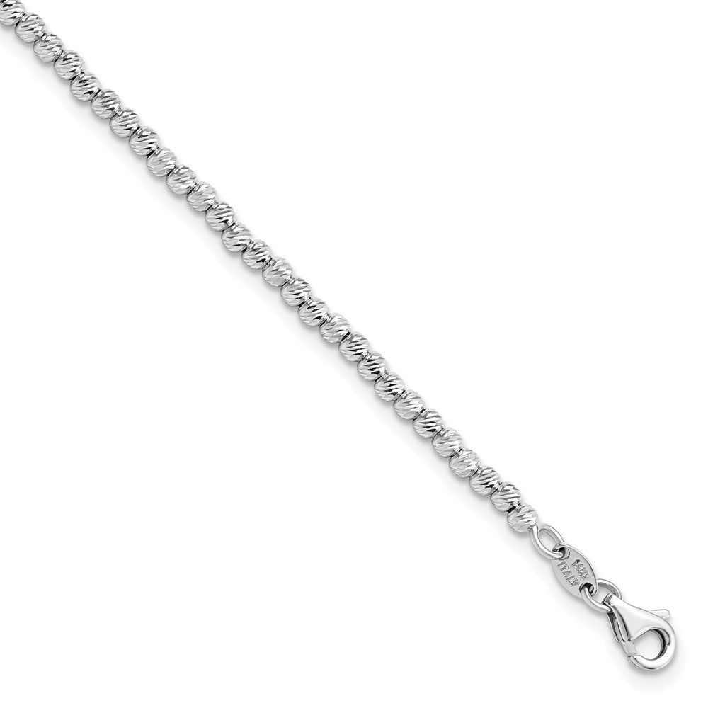14K White Gold Polished and Diamond-cut 5.0mm Beaded 7.5 inch Bracelet