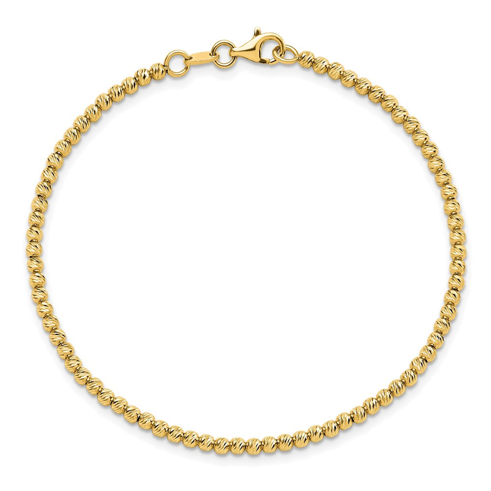 14K Polished and Diamond-cut  6.0mm Beaded 7.5 inch Bracelet