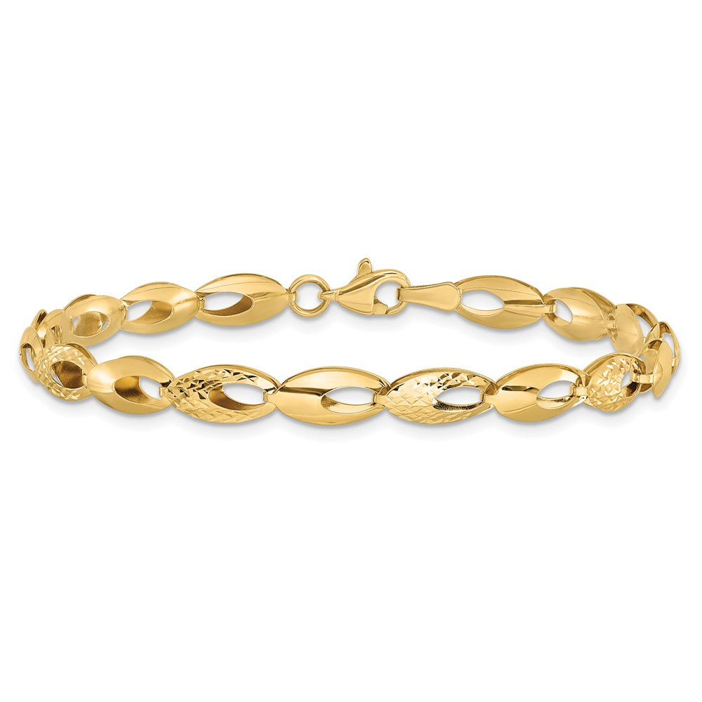 14K Polished and Diamond-cut 6.0mm Open Link 7 inch Bracelet