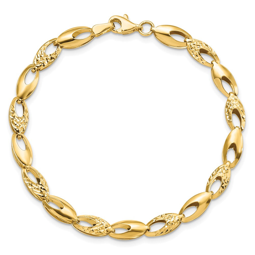 14K Polished and Diamond-cut 6.0mm Open Link 7 inch Bracelet