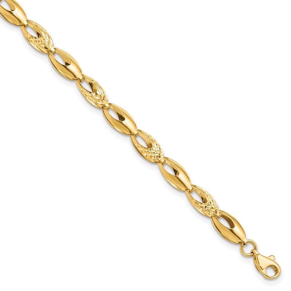 14K Polished and Diamond-cut 6.0mm Open Link 7 inch Bracelet