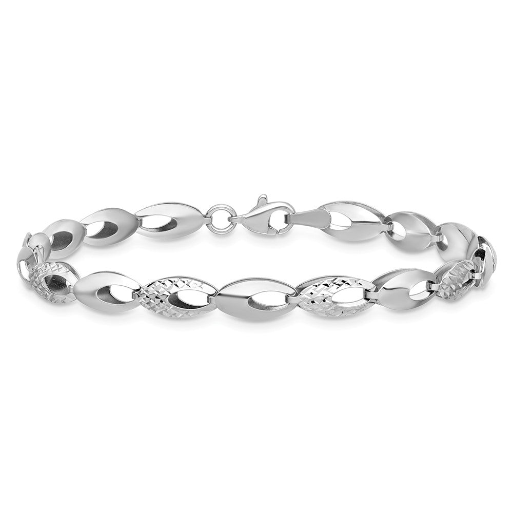 14K White Gold Polished and Diamond-cut 6.0mm Open Link 7 inch Bracelet