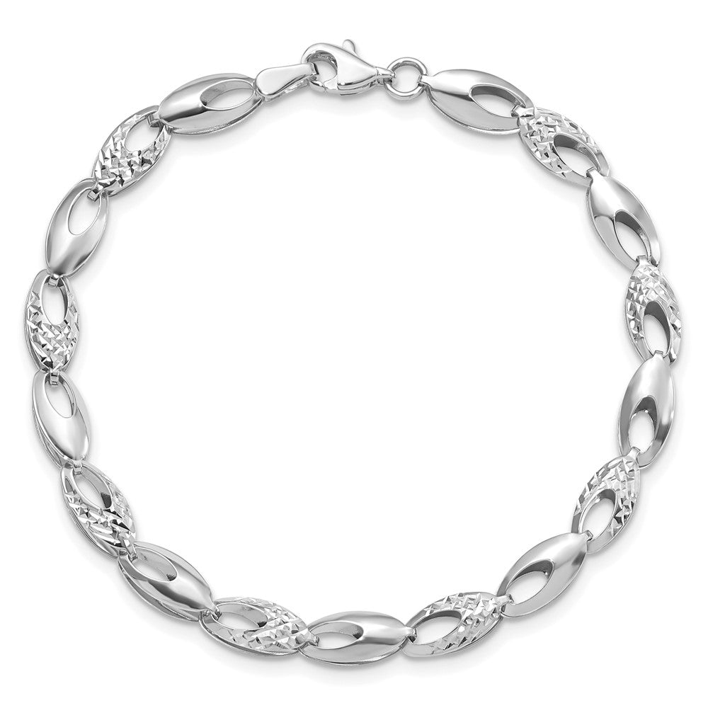 14K White Gold Polished and Diamond-cut 6.0mm Open Link 7 inch Bracelet