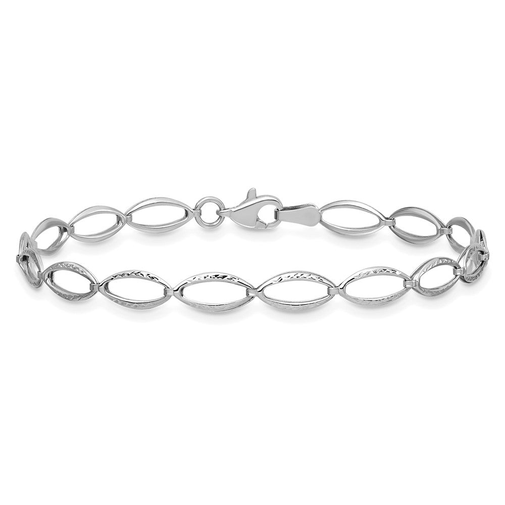 14K White Gold Polished and Diamond-cut 5.0mm Fancy Link 7 inch Bracelet