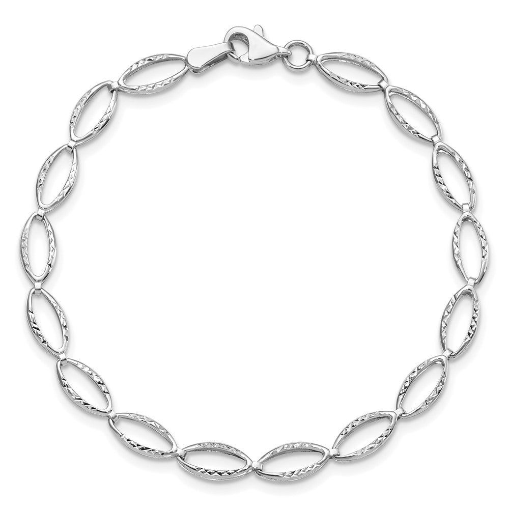 14K White Gold Polished and Diamond-cut 5.0mm Fancy Link 7 inch Bracelet