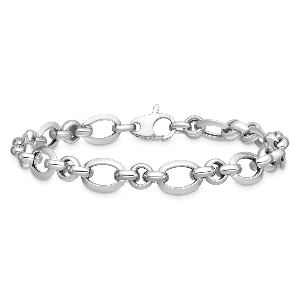 14K White Gold Polished 9.0mm Open Link 7.5 inch Bracelet