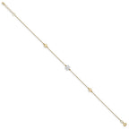 14K Two-tone Flower 3-Station 10 inch Plus 1 inch Extender - Total 11 inch Anklet