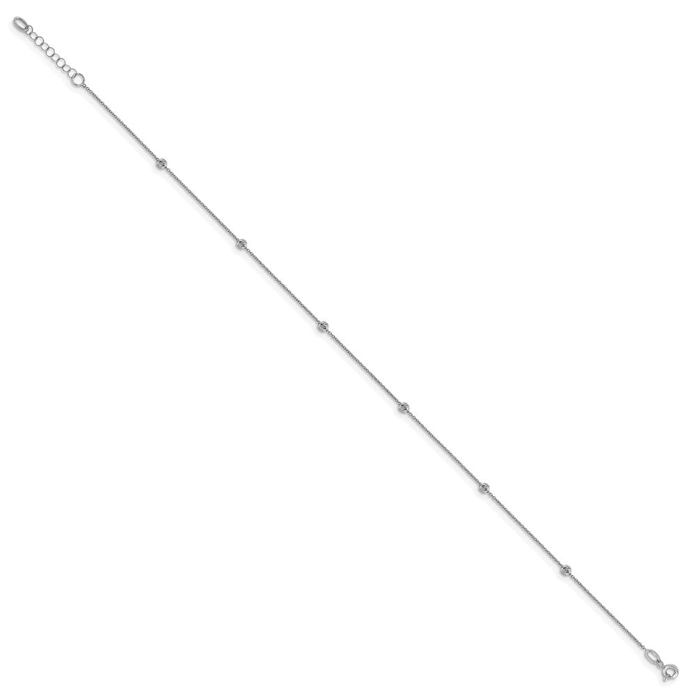 14K White Gold Diamond-cut Bead 6-Station 10 inch Plus 1 inch Extender - Total 11 inch Anklet