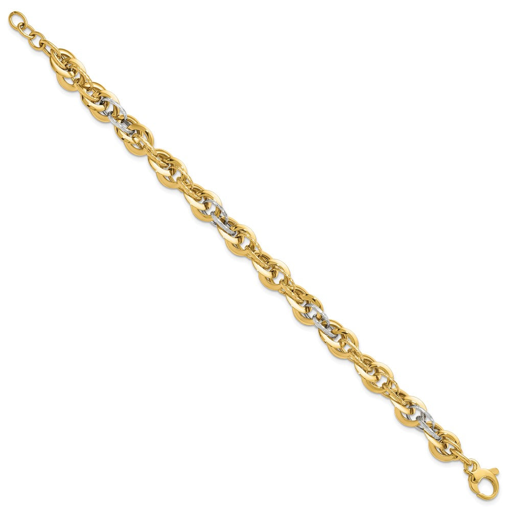14K Two-tone Polished and Diamond-cut 9.0mm Fancy Link 8 inch Bracelet