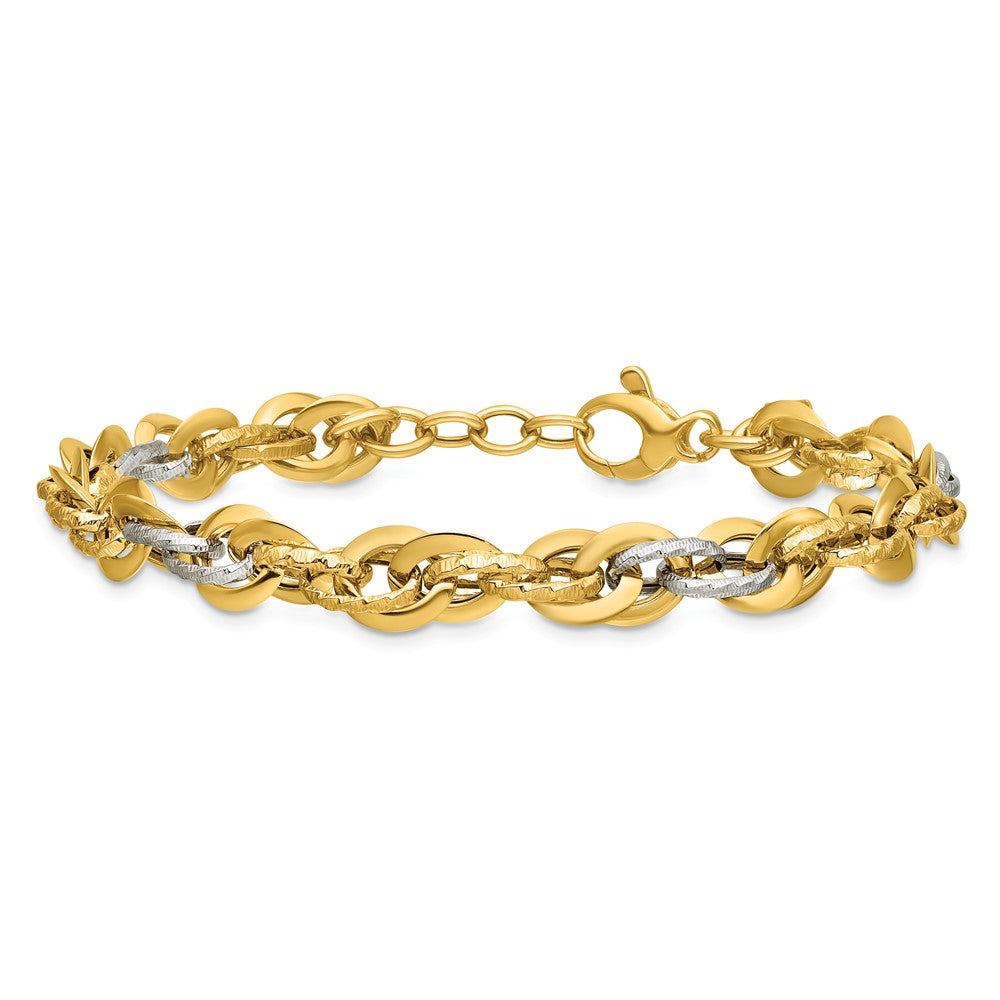 14K Two-tone Polished and Diamond-cut 9.0mm Fancy Link 8 inch Bracelet