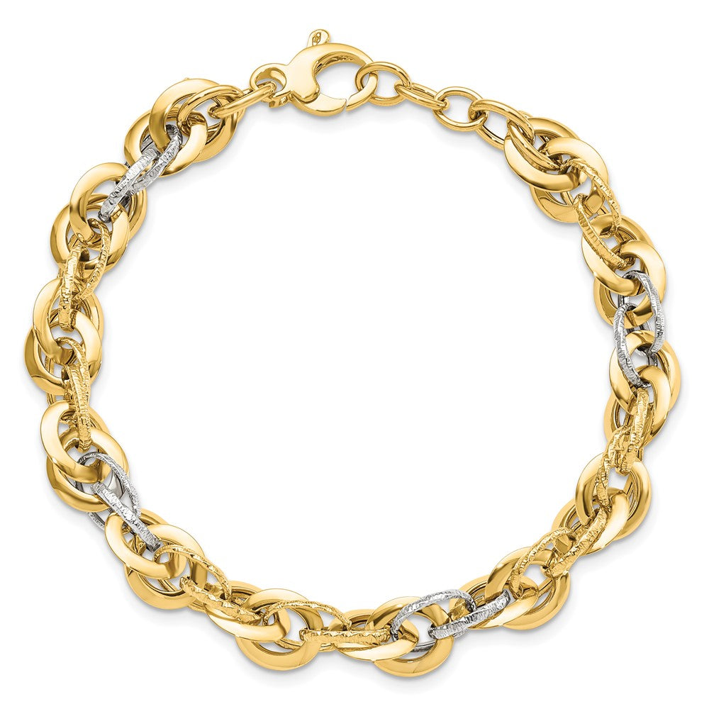 14K Two-tone Polished and Diamond-cut 9.0mm Fancy Link 8 inch Bracelet